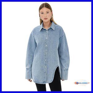 Heavyweight Denim Button-Down Shirt with Asymmetrical Hem